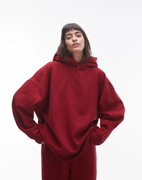 Topshop – Hochwertiger Oversize-Kapuzenpullover in Burgunderrot, Kombiteil