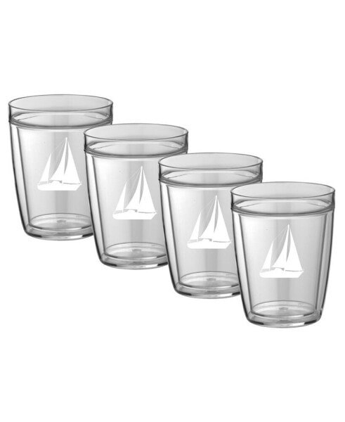 Pastimes 14 Oz Double Old Fashioned Short Drinking Sailboat Glass, Set of 4