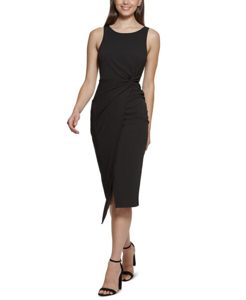 Twist-Front Scuba-Crepe Sheath Dress