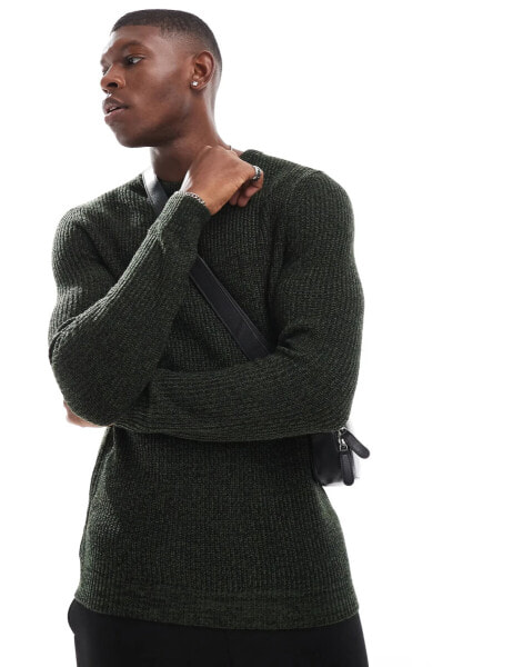 Jack & Jones oversized chunky jumper in dark green mixed yarn