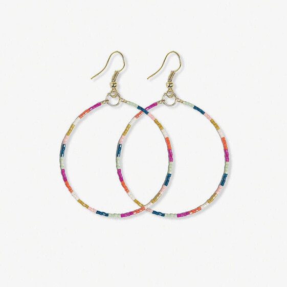 INK + ALLOY Rainbow Thin Color Block Luxe Bead Dangle Hoop Earring 2.5"