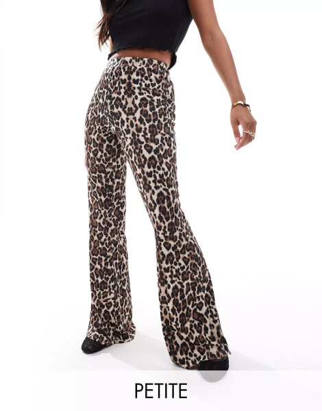 ONLY Petite ribbed flared trousers in leopard print