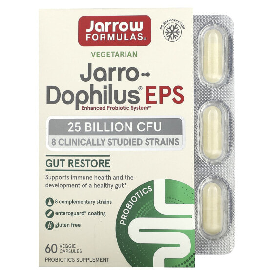 джэрроу формулас, Jarro-Dophilus EPS, пробиотики, 25 млрд, 60 вегетарианских капсул с технологией Enteroguard