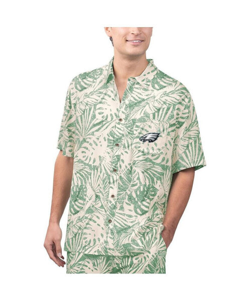 Men's Tan Philadelphia Eagles Sand Washed Monstera Print Party Button-Up Shirt