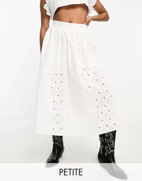 River Island Petite co-ord broderie midi skirt in white