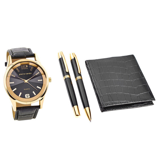 Pierre Cardin Geschenk Set Uhr & Geldbörse & Kugelschreiber PCX7870EMI Herren Goldfarben