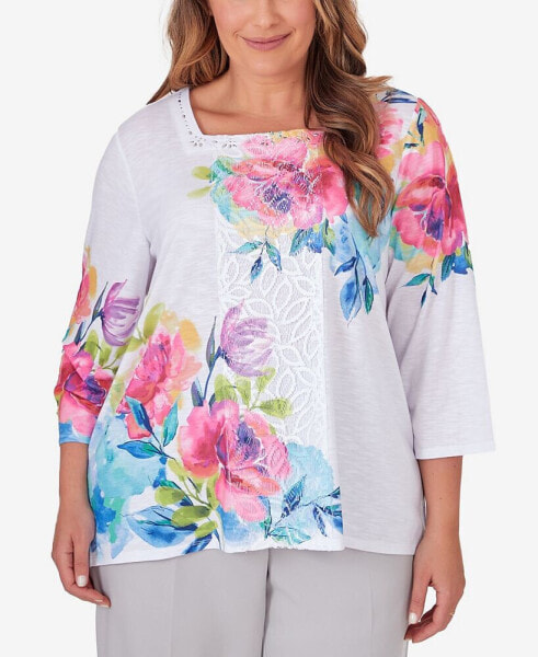 Plus Size Paradise Island Long Sleeve Flower Lace Top