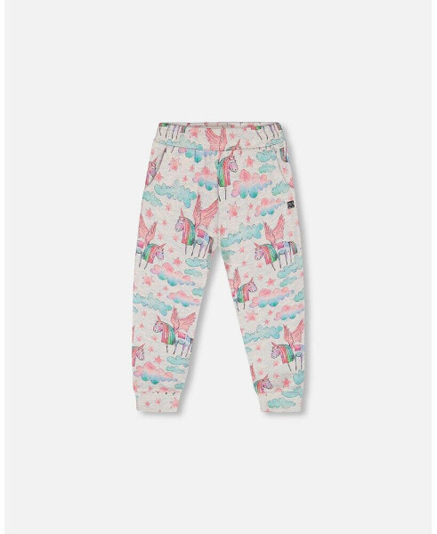 Toddler Girls Shiny French Terry Sweatpants Gray Mix Printed Unicorn - Toddler|Child