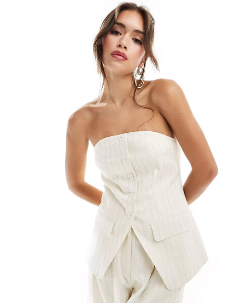 ASOS DESIGN Premium tailored longline bandeau top in the cream stripe