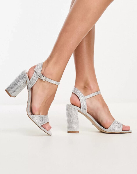 Office mona diamante heeled sandals in silver