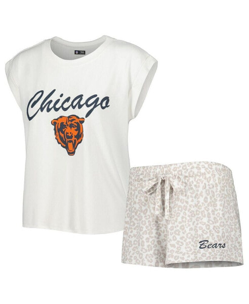 Женская пижама Concepts Sport womens White, Cream Chicago Bears Montana Knit T-shirt and Shorts Sleep Set