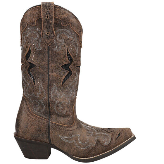 Laredo Lucretia TooledInlay Embroidery Studded Snip Toe Cowboy Womens Brown Dre