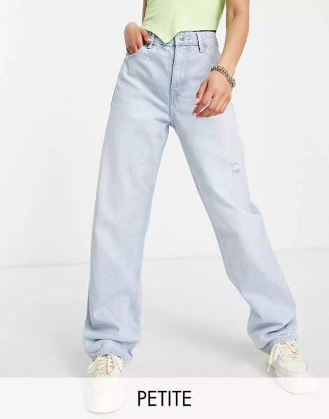 Bershka Petite high waisted dad jean in bleached wash