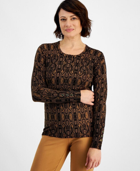 Women's Printed Crewneck Long-Sleeve Sweater, Created for Macy's