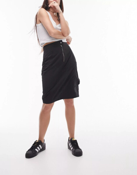 Topshop cargo midi skirt in black