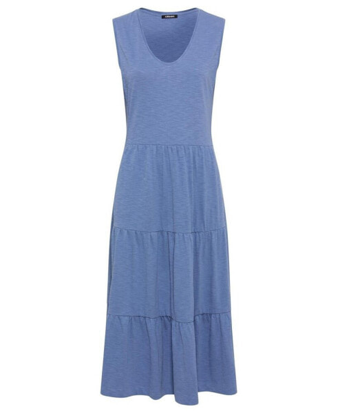 Women's 100% Cotton Sleeveless Tiered Midi Dress