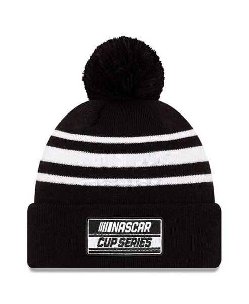 Men's Black, White Nascar Cup Series Cuffed Pom Knit Beanie