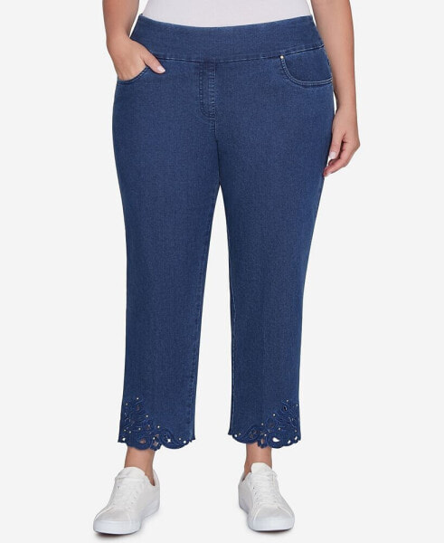 Plus Size Extra Stretch Denim Ankle Jean with Cutout Hem