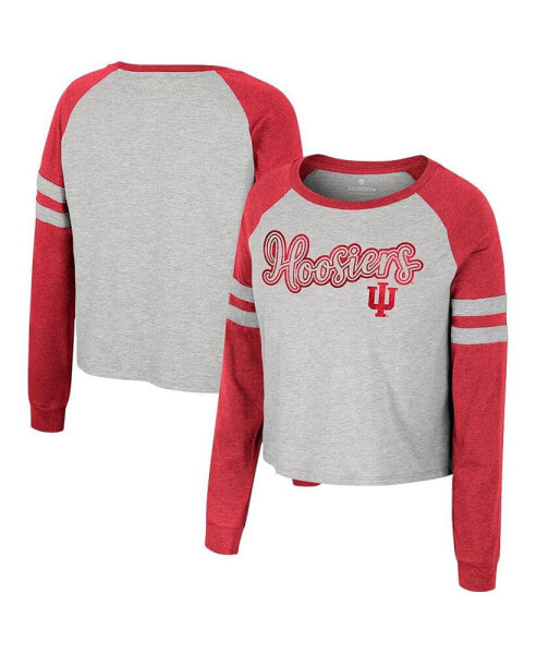 Women's Heather Gray Indiana Hoosiers I'm Gliding Here Raglan Long Sleeve Cropped T-shirt