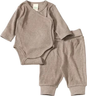 Set mit Wickelbody & Hose mit Ripp-Struktur, beige, Gr. 62/68, 1 St