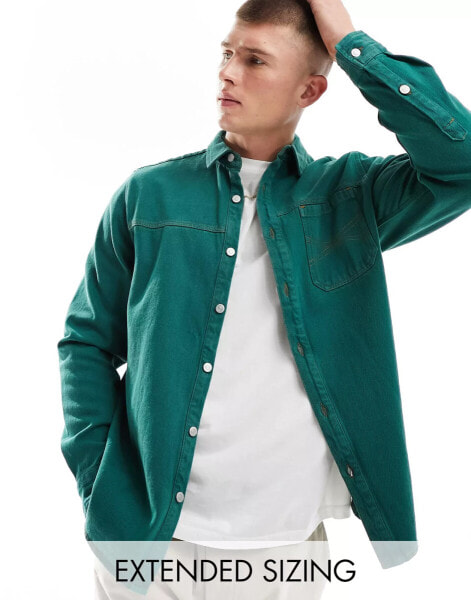 ASOS DESIGN relaxed denim shirt in dark green