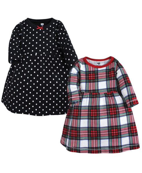 Toddler Girls Hudson Cotton Dresses 2pck, White Tartan