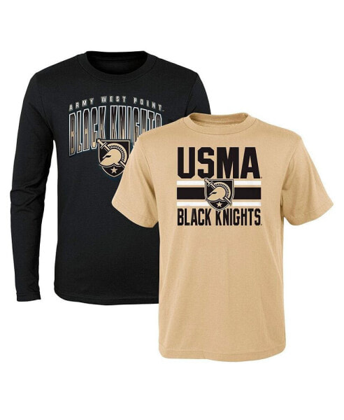 Preschool Boys and Girls Black, Gold Army Black Knights Fan Wave Short and Long Sleeve T-shirt Combo Pack