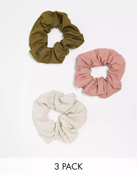 Accessorize 3 pack linen hair scrunchies in neutrals