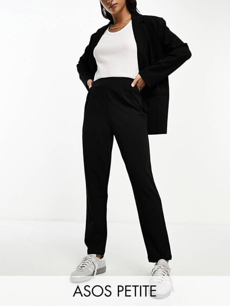 ASOS DESIGN Petite jersey tapered suit trousers in black