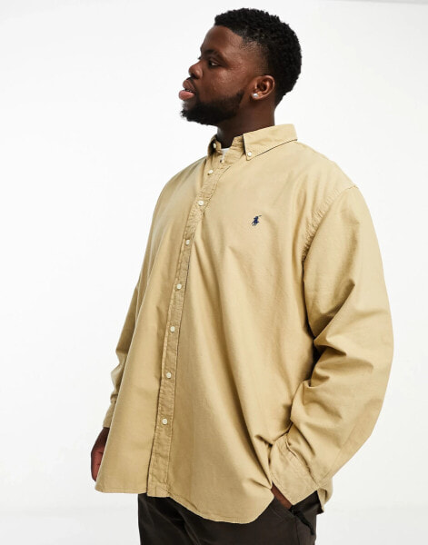 Polo Ralph Lauren Big & Tall icon logo classic fit garment dyed oxford shirt in tan