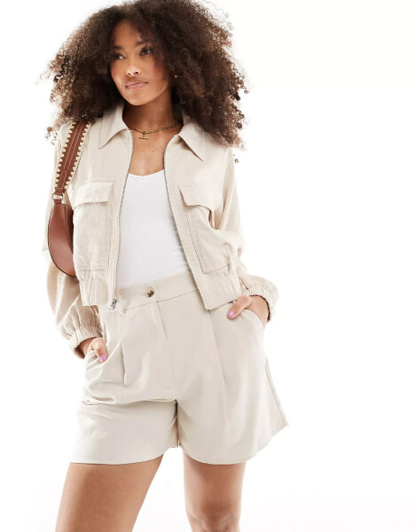 Hollister linen blend bomber jacket in beige