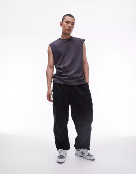 Topman wide cargo trousers in black