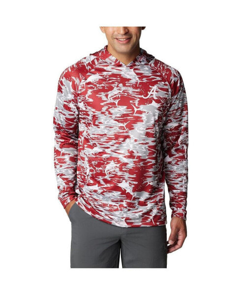 Men's Crimson Alabama Crimson Tide PFG Terminal Tackle Omni-Shade Rippled Long Sleeve Hooded T-shirt