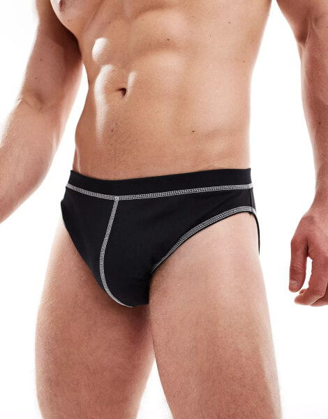 ASOS DESIGN stretch brief in black with white stitch detail