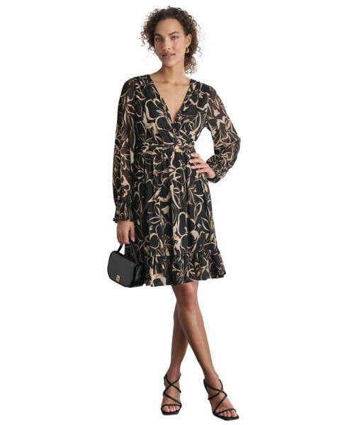 Women's Printed Chiffon Long-Sleeve A-Line Dress