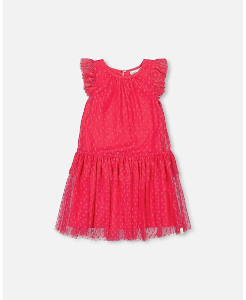 Girl Heart Mesh Jacquard Dress Hot Pink - Child