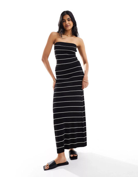 Pretty Lavish knit maxi skirt co-ord in monchrome stripe