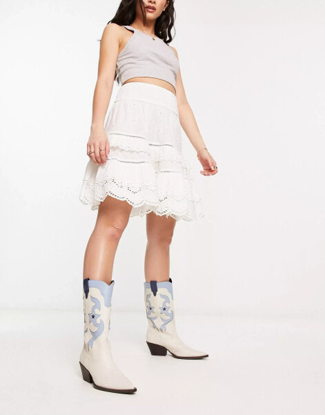 Reclaimed Vintage prairie mini skirt in white