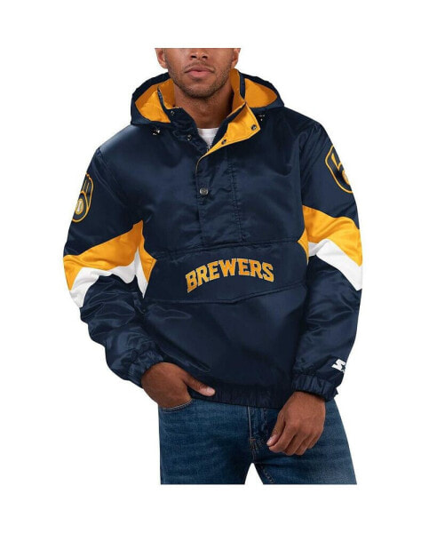 Men's Navy Milwaukee Brewers Force Play II Half-Zip Hooded Jacket