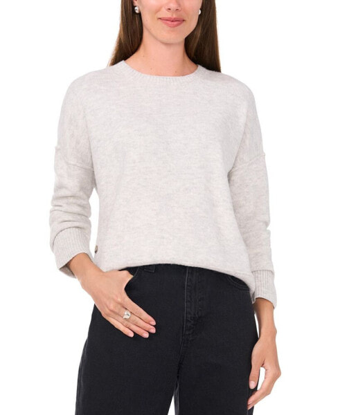 Women's Crewneck Drop-Shoulder Button-Trim Sweater