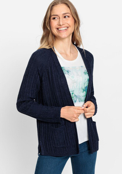 Women's Linen Blend Long Sleeve Ribbed Open Front Cardigan