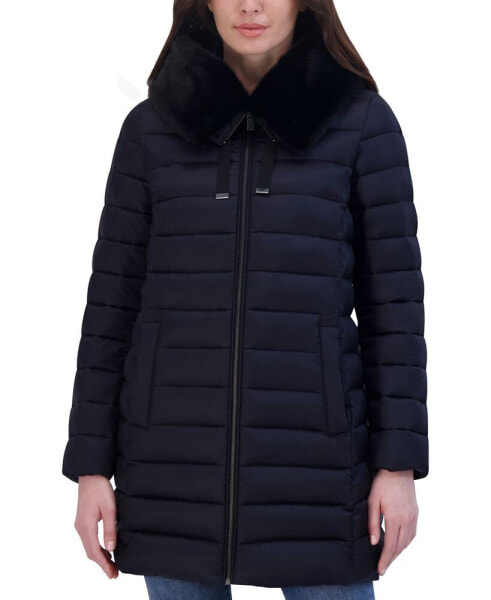 Women's Faux-Fur-Trim Hooded Packable Shine Puffer Coat