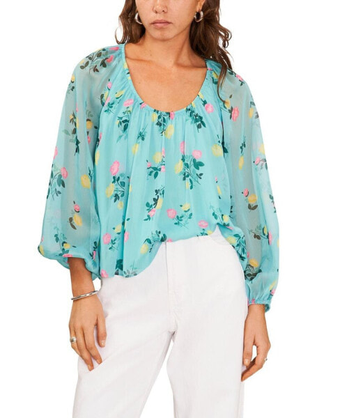 Women's Floral Women's Scoop-Neck Long-Sleeve Blouse