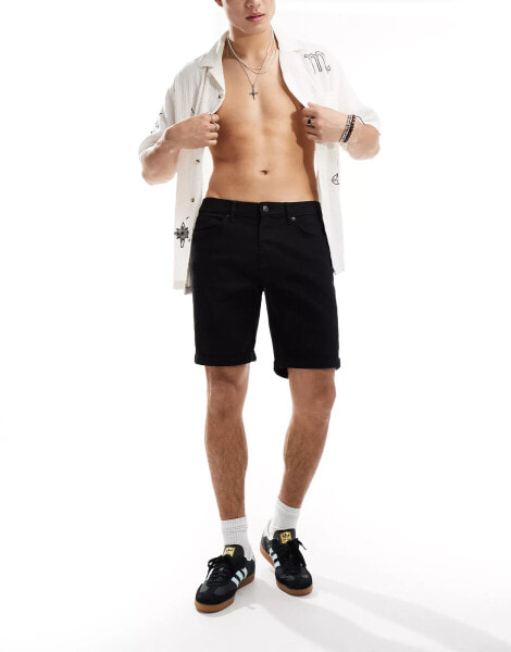 River Island slim fit denim shorts in black