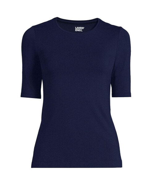 Petite Lightweight Jersey Skimming Elbow Sleeve Crew Neck T-shirt