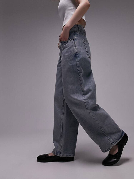 Topshop Petite cinch back jean in dirty bleach