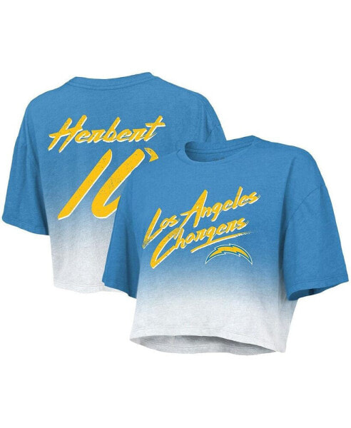 Women's Threads Justin Herbert Powder Blue, White Los Angeles Chargers Drip-Dye Player Name and Number Tri-Blend Crop T-shirt