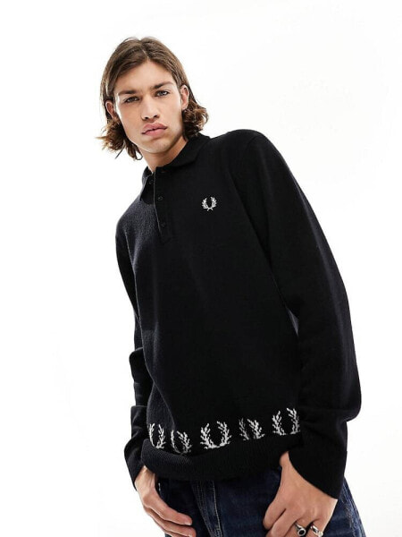 Fred Perry knitted Ls polo in black 