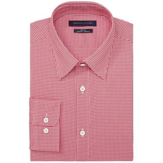 Tommy Hilfiger Men No Tuck Casual Slim Fit Stretch Dress Shirt Red XL 17-17.5