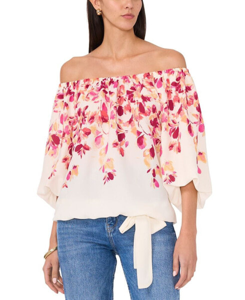 Women's Off-The-Shoulder Floral Tie-Hem Top